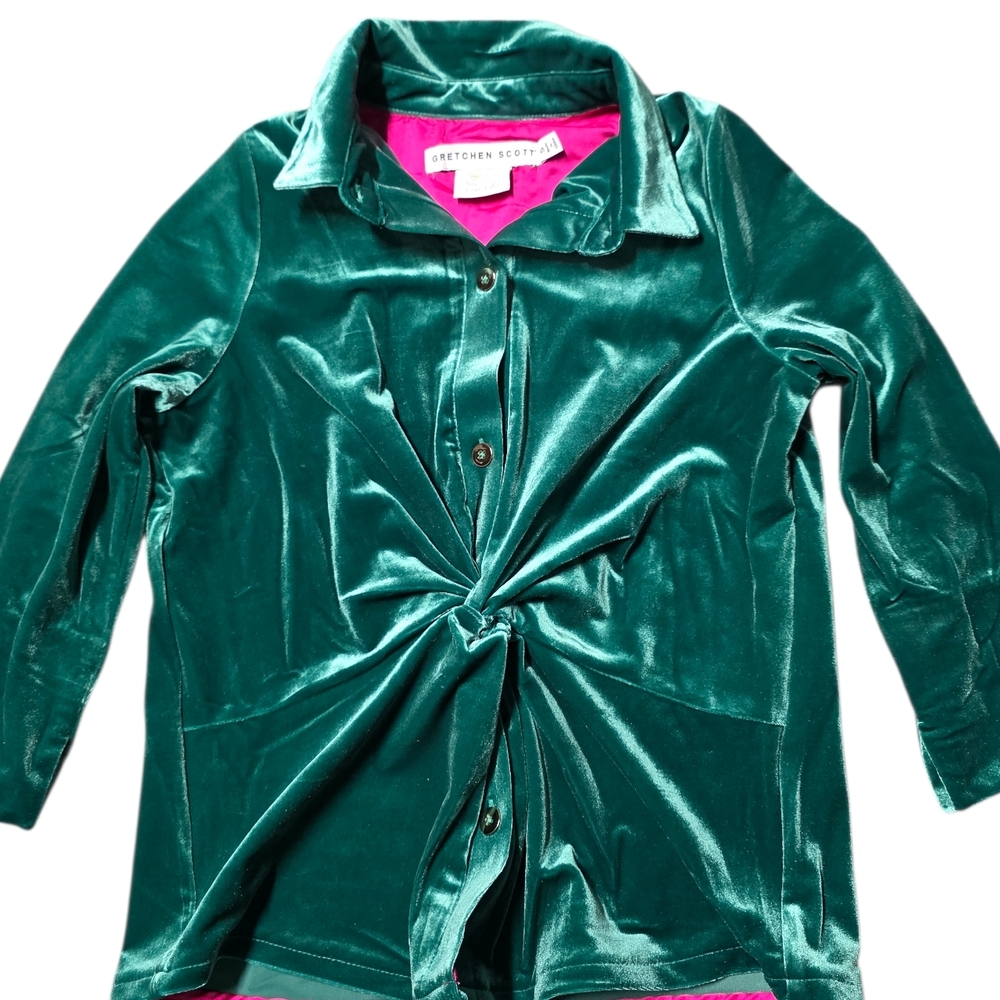 Gretchen Scott Emerald Green Velvet Twist & Shout Top Pink Lining S